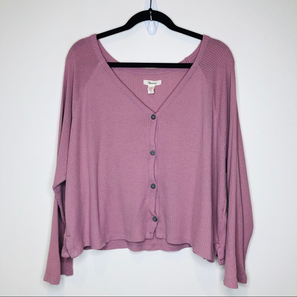 Madewell Mauve Button-Down Waffle Knit Top